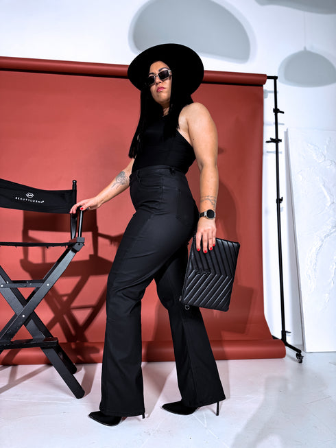 WIDE LEG bikses HM6709 "BLACK LEATHER"